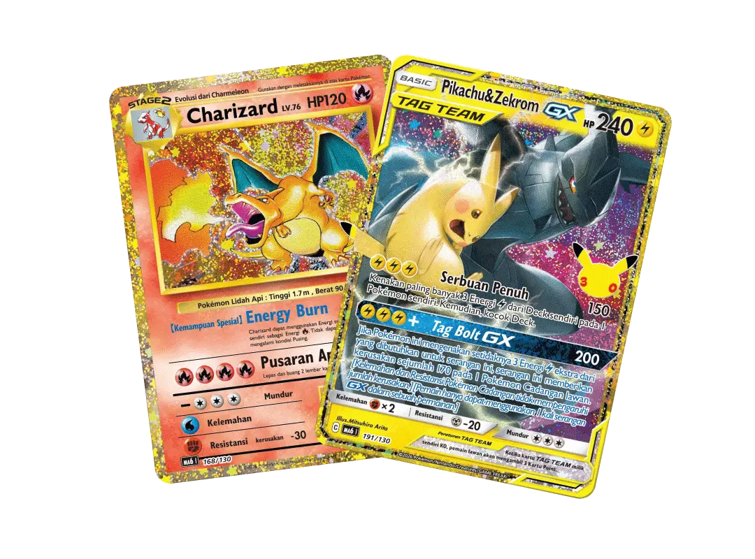 Charizard Base Set dan Pikachu Zekrom Tag Team Pokemon Indonesia 30th Celebration - MA6